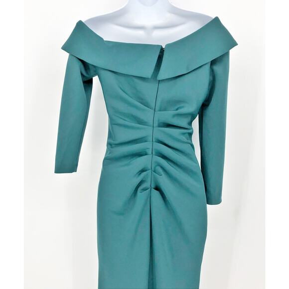 XSCAPE Women's Darla One Shoulder Scuba Crepe Dress 4 Green Long Sleeve NWOT - Picture 9 of 13